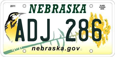 NE license plate ADJ286