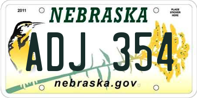 NE license plate ADJ354