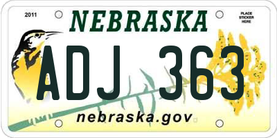 NE license plate ADJ363