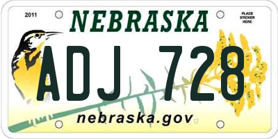 NE license plate ADJ728