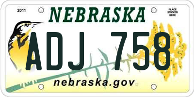 NE license plate ADJ758