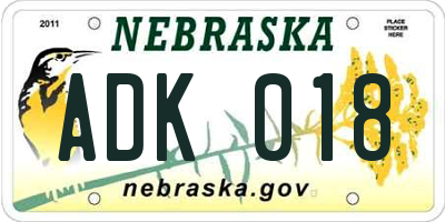 NE license plate ADK018