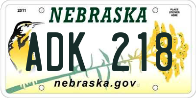 NE license plate ADK218