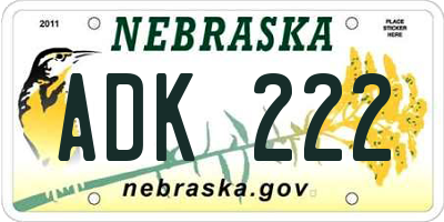 NE license plate ADK222