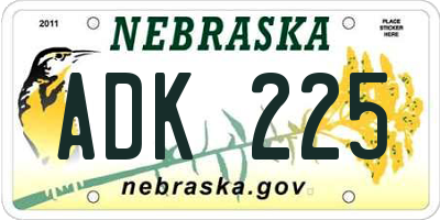 NE license plate ADK225