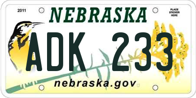 NE license plate ADK233