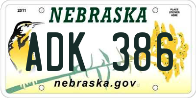 NE license plate ADK386