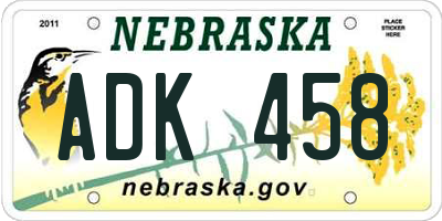 NE license plate ADK458