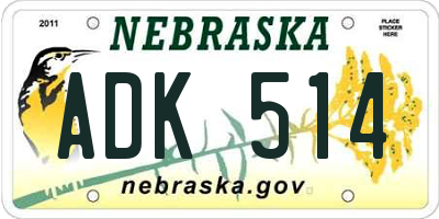 NE license plate ADK514