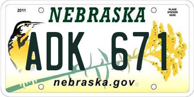 NE license plate ADK671