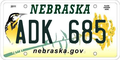 NE license plate ADK685