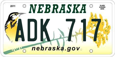 NE license plate ADK717