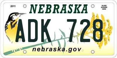 NE license plate ADK728