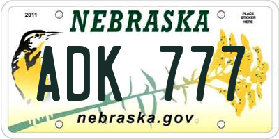 NE license plate ADK777