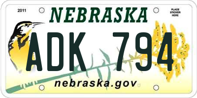 NE license plate ADK794