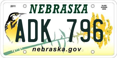 NE license plate ADK796