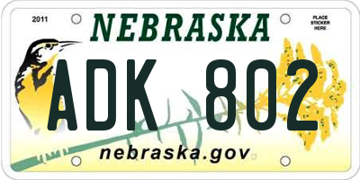 NE license plate ADK802