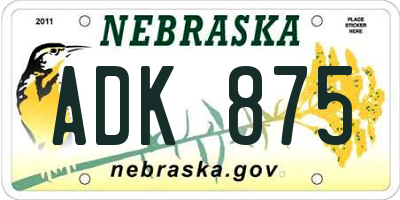 NE license plate ADK875