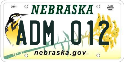 NE license plate ADM012