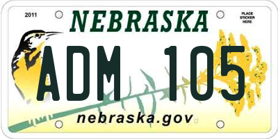 NE license plate ADM105