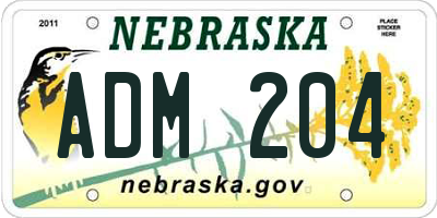 NE license plate ADM204