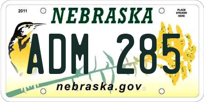 NE license plate ADM285