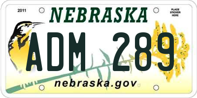 NE license plate ADM289