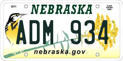 NE license plate ADM934