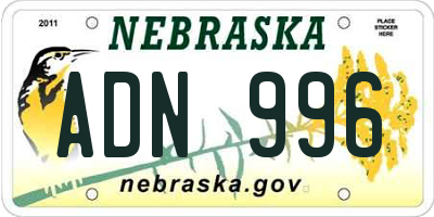 NE license plate ADN996