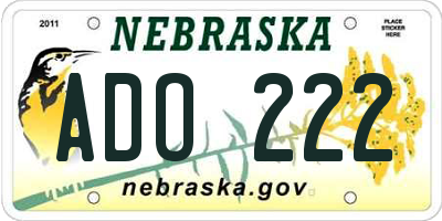 NE license plate ADO222