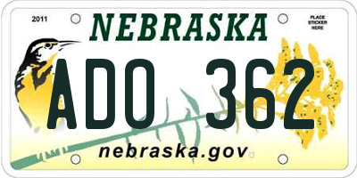 NE license plate ADO362