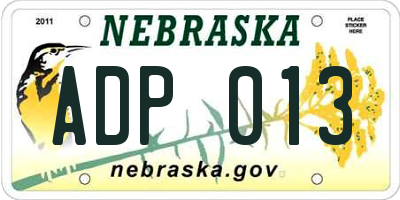 NE license plate ADP013