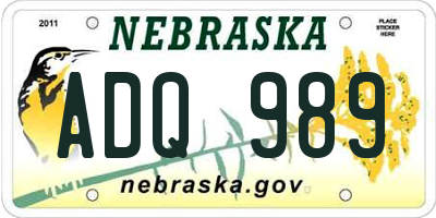 NE license plate ADQ989