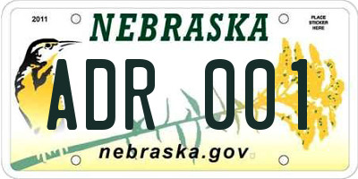 NE license plate ADR001