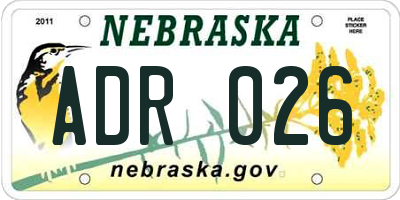 NE license plate ADR026