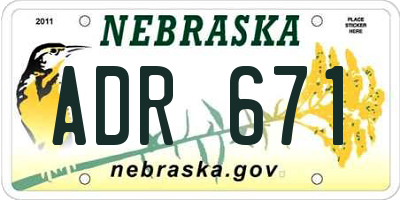 NE license plate ADR671