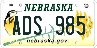 NE license plate ADS985