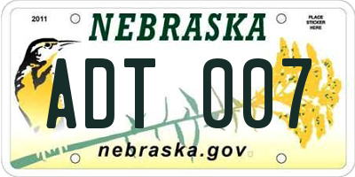 NE license plate ADT007