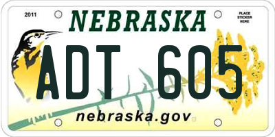 NE license plate ADT605
