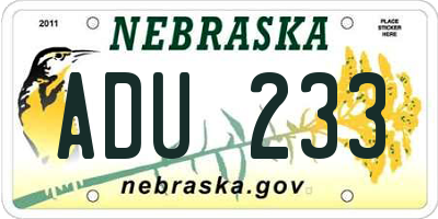 NE license plate ADU233