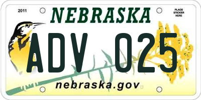 NE license plate ADV025