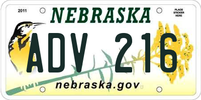NE license plate ADV216