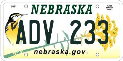 NE license plate ADV233