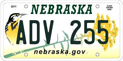 NE license plate ADV255