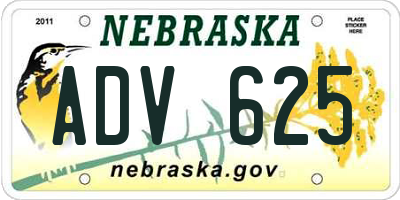 NE license plate ADV625