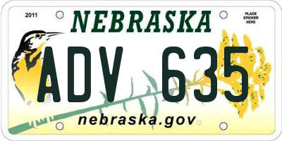 NE license plate ADV635