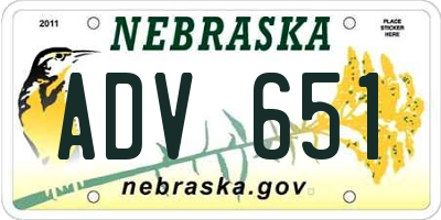 NE license plate ADV651