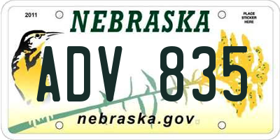 NE license plate ADV835