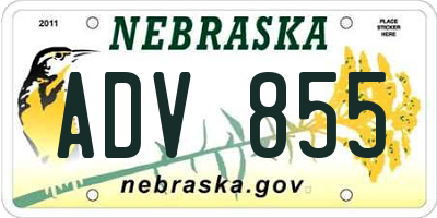NE license plate ADV855