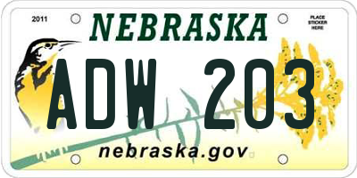 NE license plate ADW203